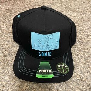 Sonic the Hedgehog Boys SnapBack Flat Brim Black blue Hat Glow in the Dark OSFM